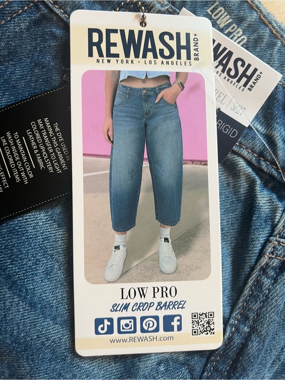 Rewash Slim Crop Barrel Jeans - Medium Blue